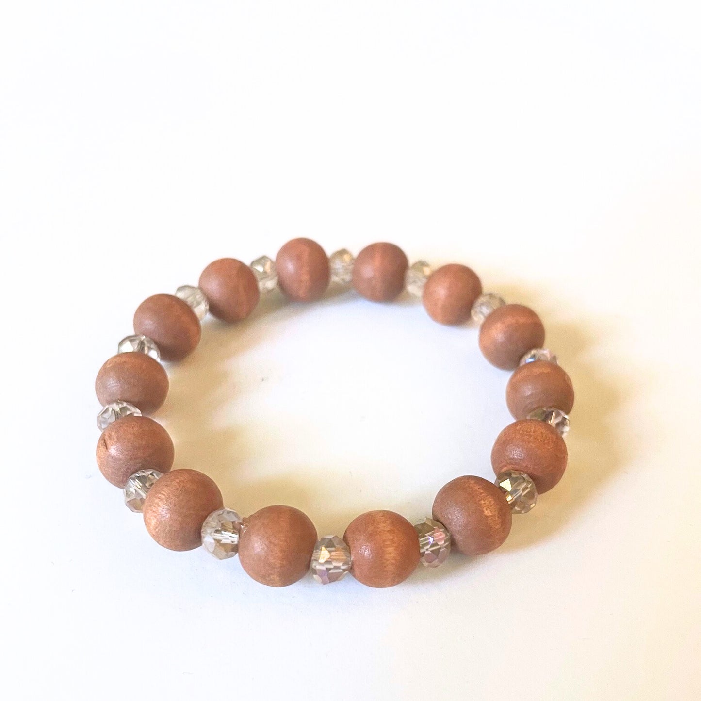 Wooden Bead and Sparkly Rhinestone Stretchy Bracelet