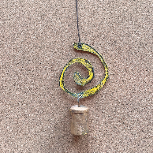 Metal Wind Chime Ornament, Yellow Painted Spiral with Bell