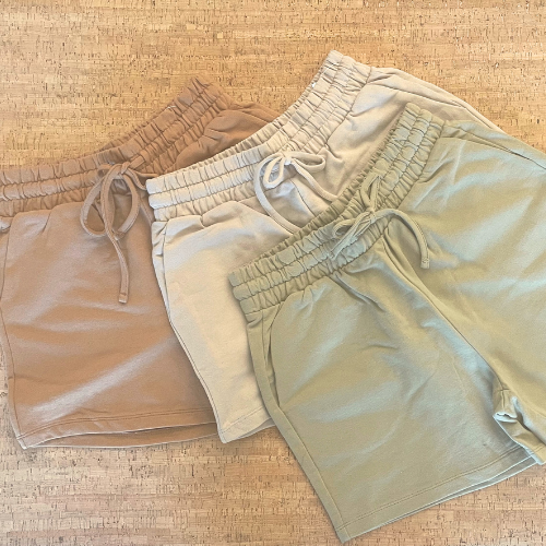 French Terry Cotton Shorts- Ash Mocha, Khaki, Camel