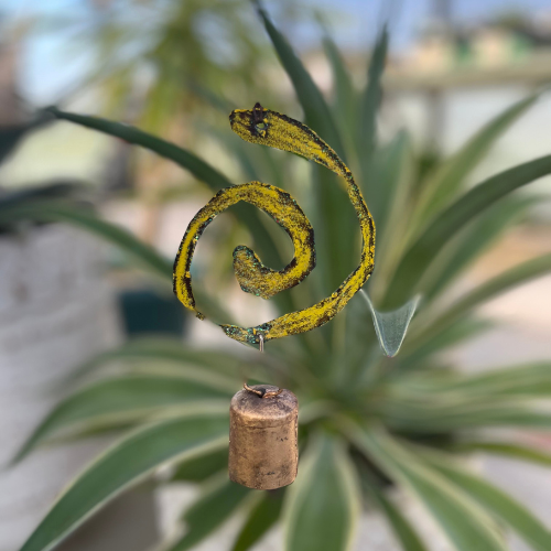 Metal Wind Chime Ornament, Yellow Painted Spiral with Bell