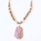 Unakite Beaded Necklace with Pink Agate Pendant