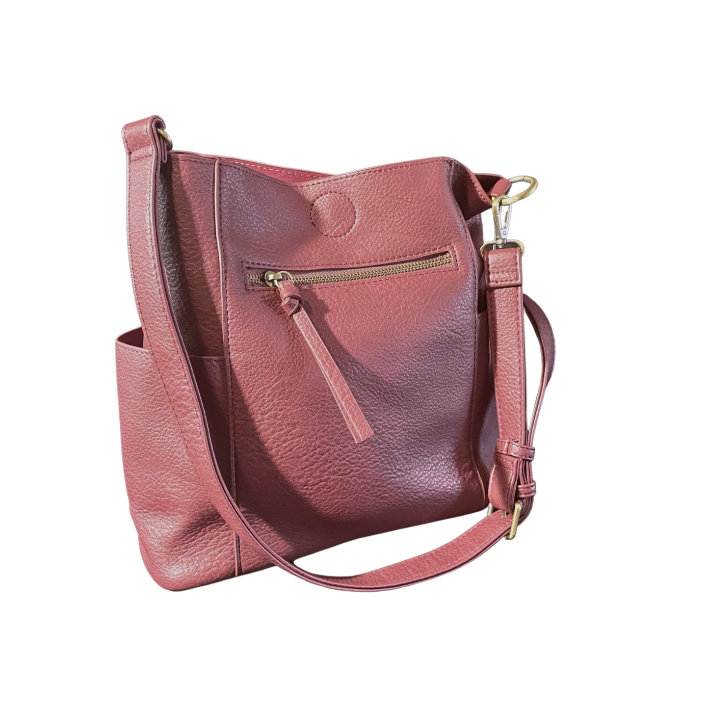 Burgundy Vegan Leather Bucket Bag with 2-in-1 Pouch by Joy Susan