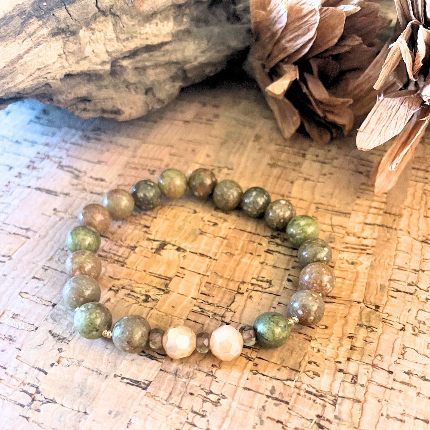 Healing Energy Balancing Unakite Stretchy Bracelet