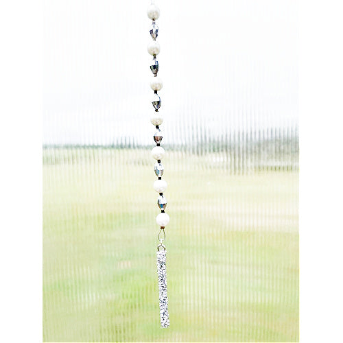 Shimmering Elegance: Silver Disco Beads and Pearls Window Hanging