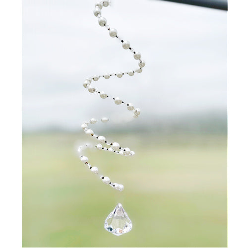 Pearlescent Radiance: Pearl and Crystal Slinky Window Hanging