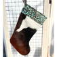 Cowhide Stocking with Teal Leather Tooling