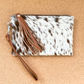 Light Brown and White Fur Cowhide Wristlet Clutch with Tassle,