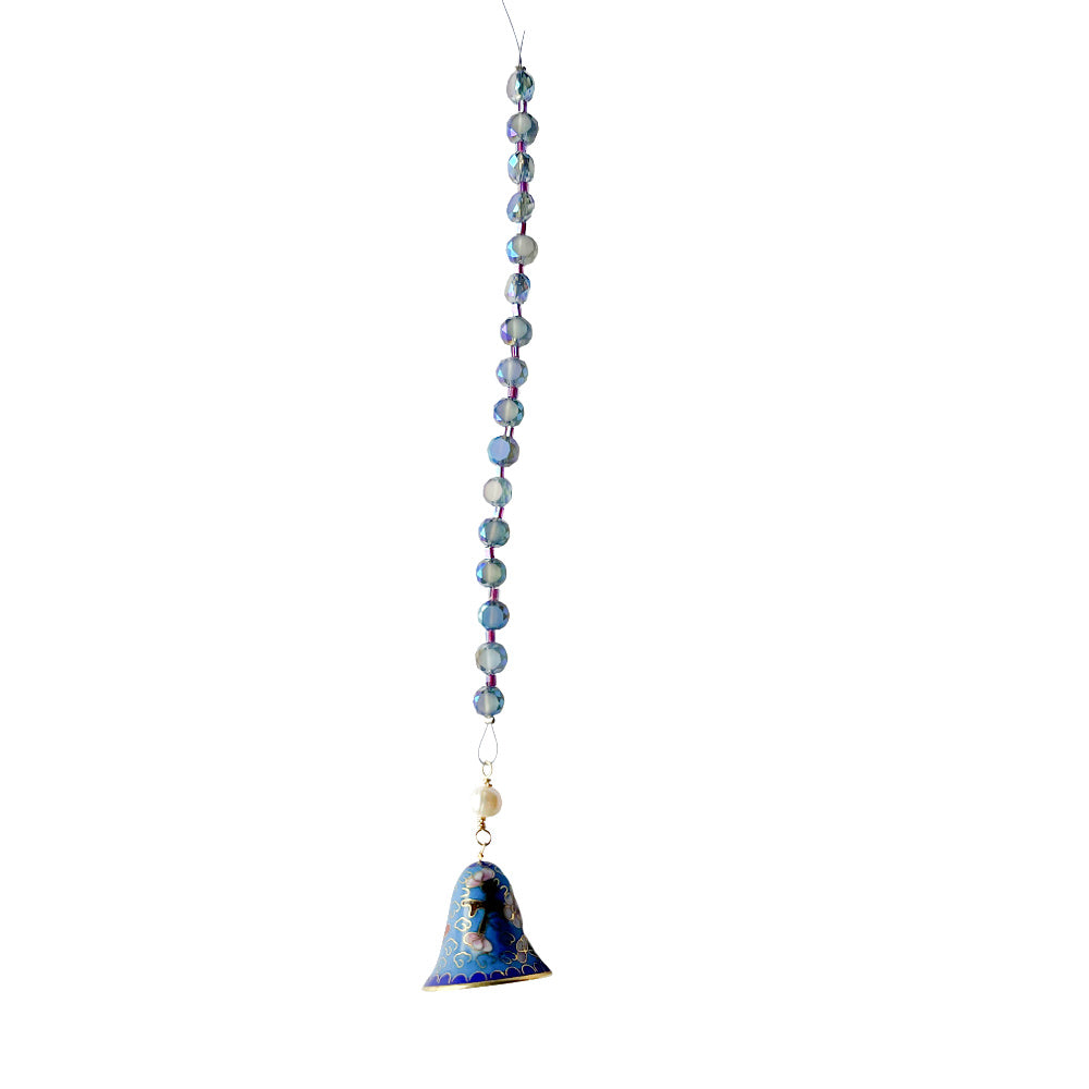 Zen Harmony: Blue Glass Beaded Tassel with Asian Bell