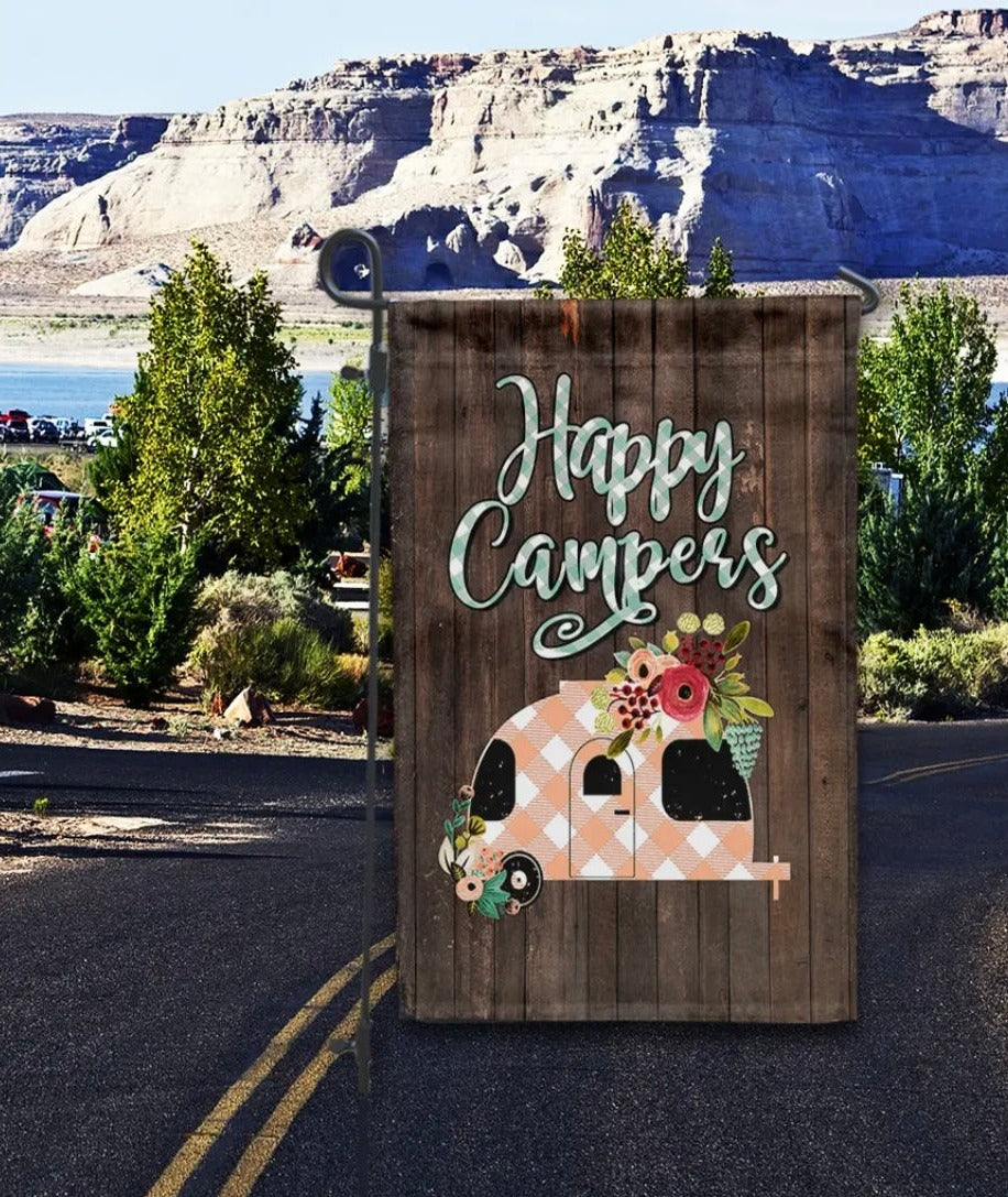 Happy Camper Garden Flag- Double-Sided