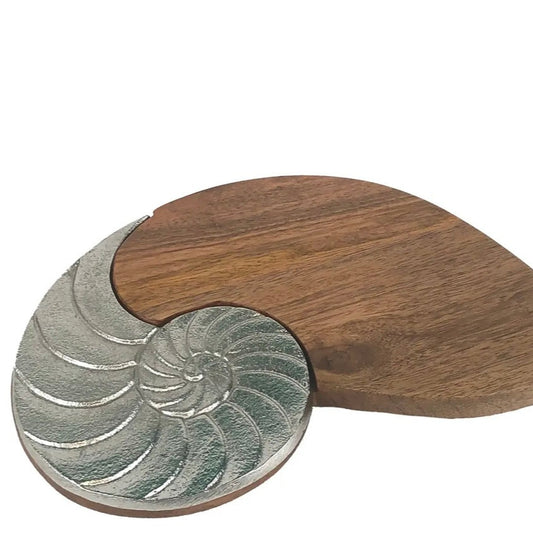 SeaShell Metal and Wood Serving Board