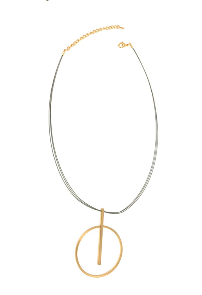 Circular Gold Pendulum Necklace on Silver Multi-Cord