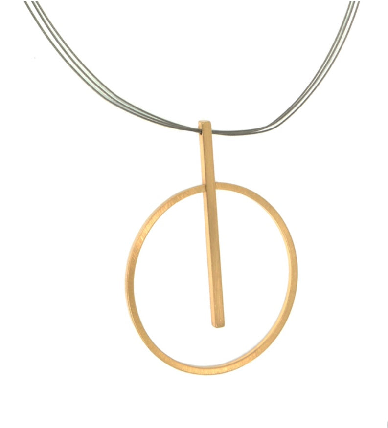 Circular Gold Pendulum Necklace on Silver Multi-Cord