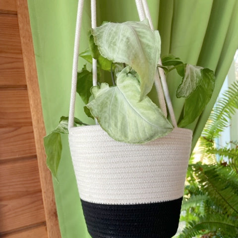 Hanging Planter Cover -Black Block Medium