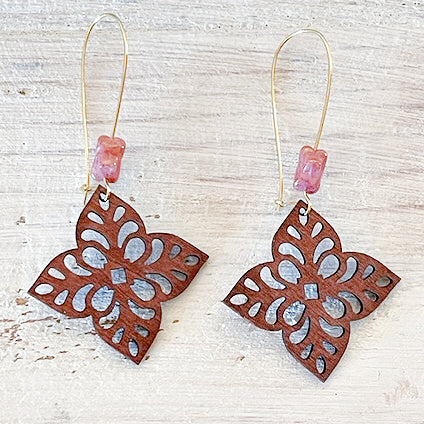 Wooden Floral Design Earrings