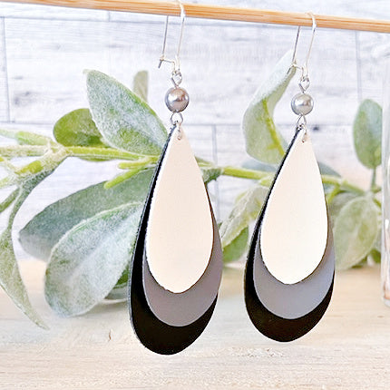 Multi-Toned Leather Dangle Earrings