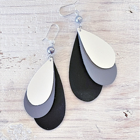 Multi-Toned Leather Dangle Earrings