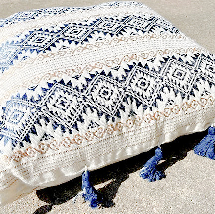 Navy and Cream Embroidered Guatemalan Pillowcases